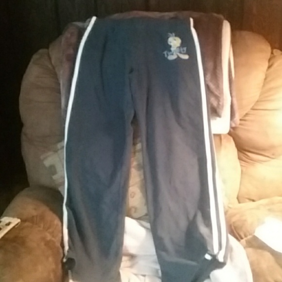 Blue pants with tweety bird, stripes down sides - Picture 2 of 4